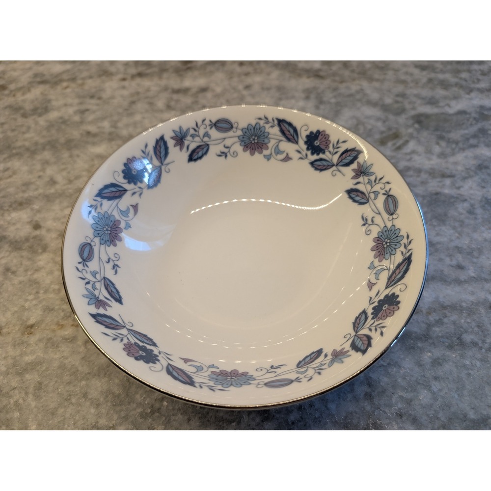 Genuine Porcelain China‎ bowl with blue and purple Flowers & Silver Edging